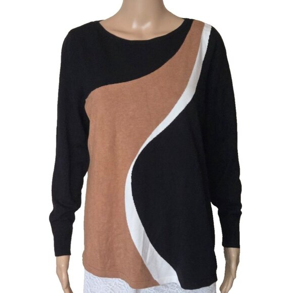 Chico's Black Brown White Colorblock Sweater size 2 Large - Picture 1 of 7